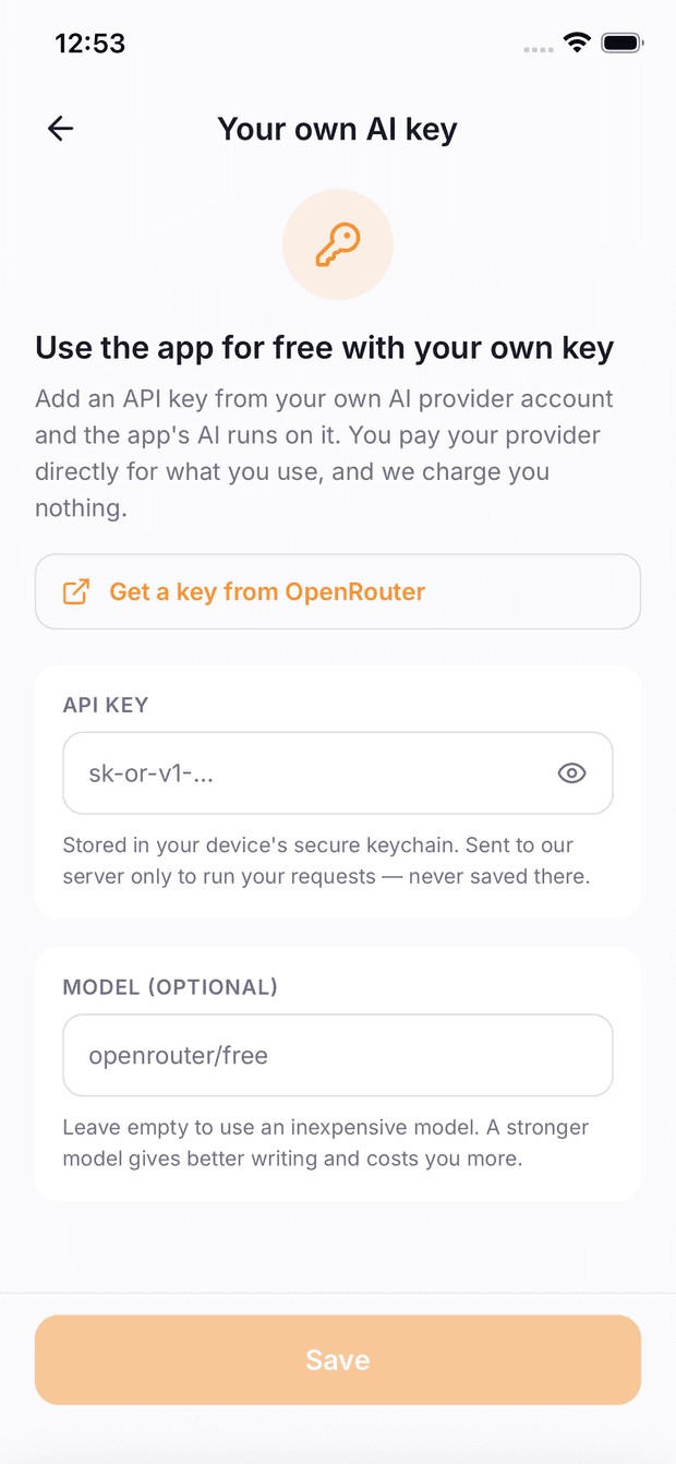Bring your own AI key and Kwill costs you nothing
