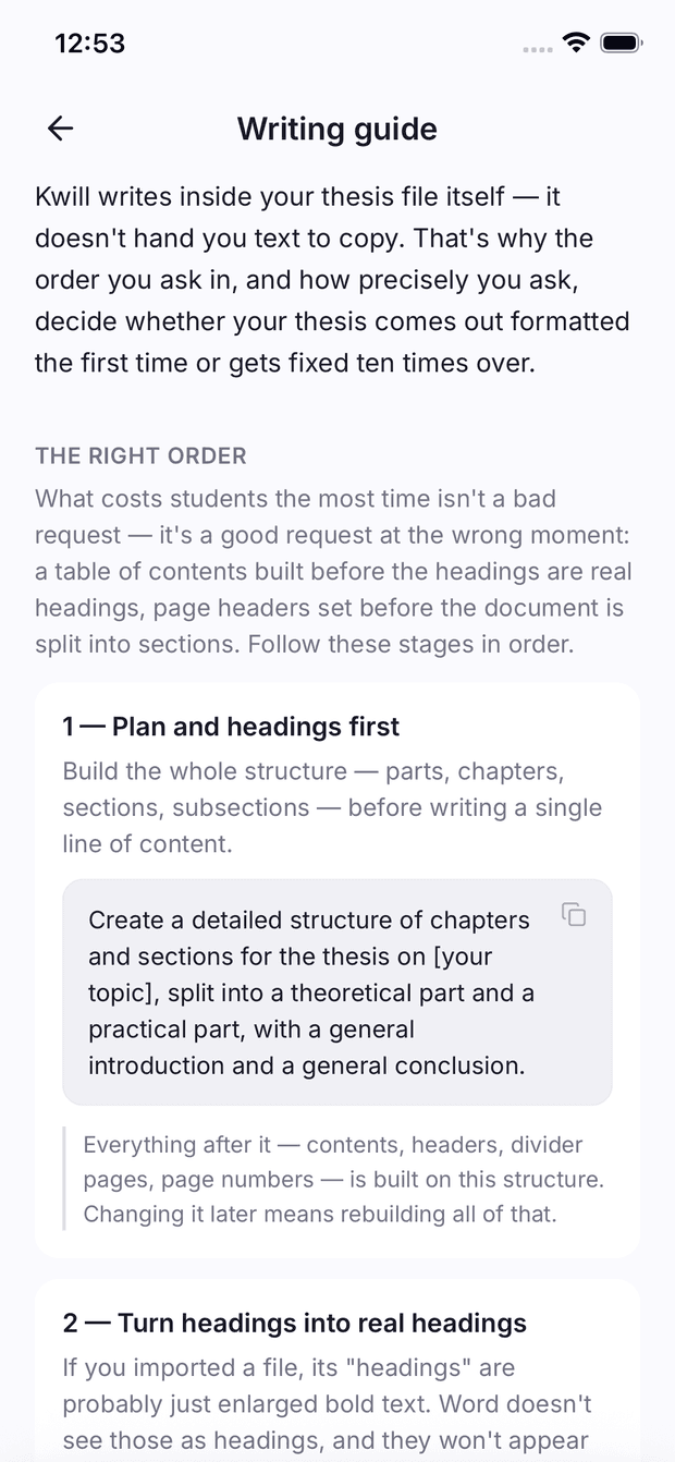 The writing guide: the right order to build a thesis